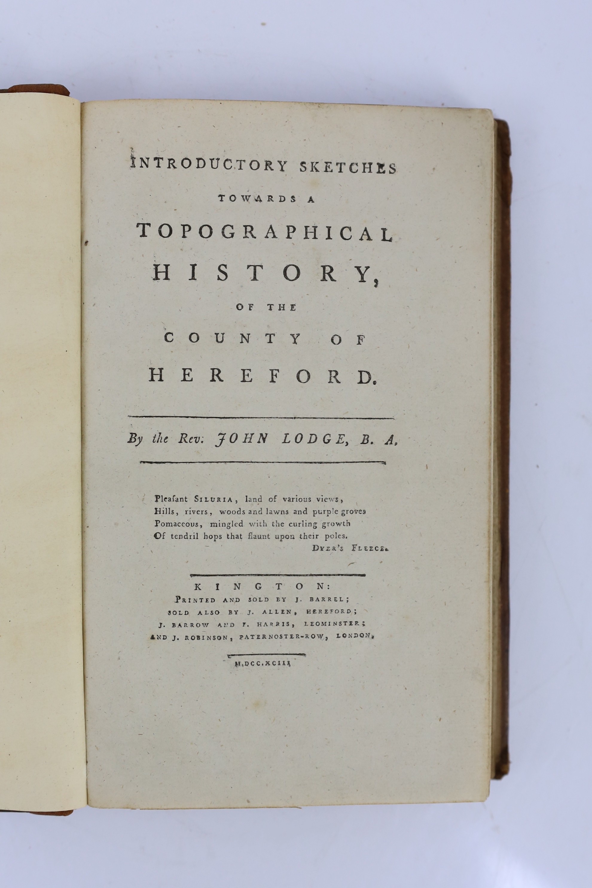 HEREFORDS: Lodge, Rev. John - Introductory Sketches towards a Topographical History, of the County of Hereford.